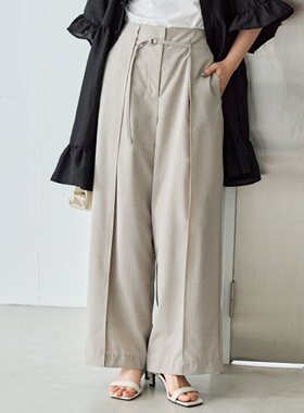 女夏薄仿亚麻速干收腰阔腿裤
