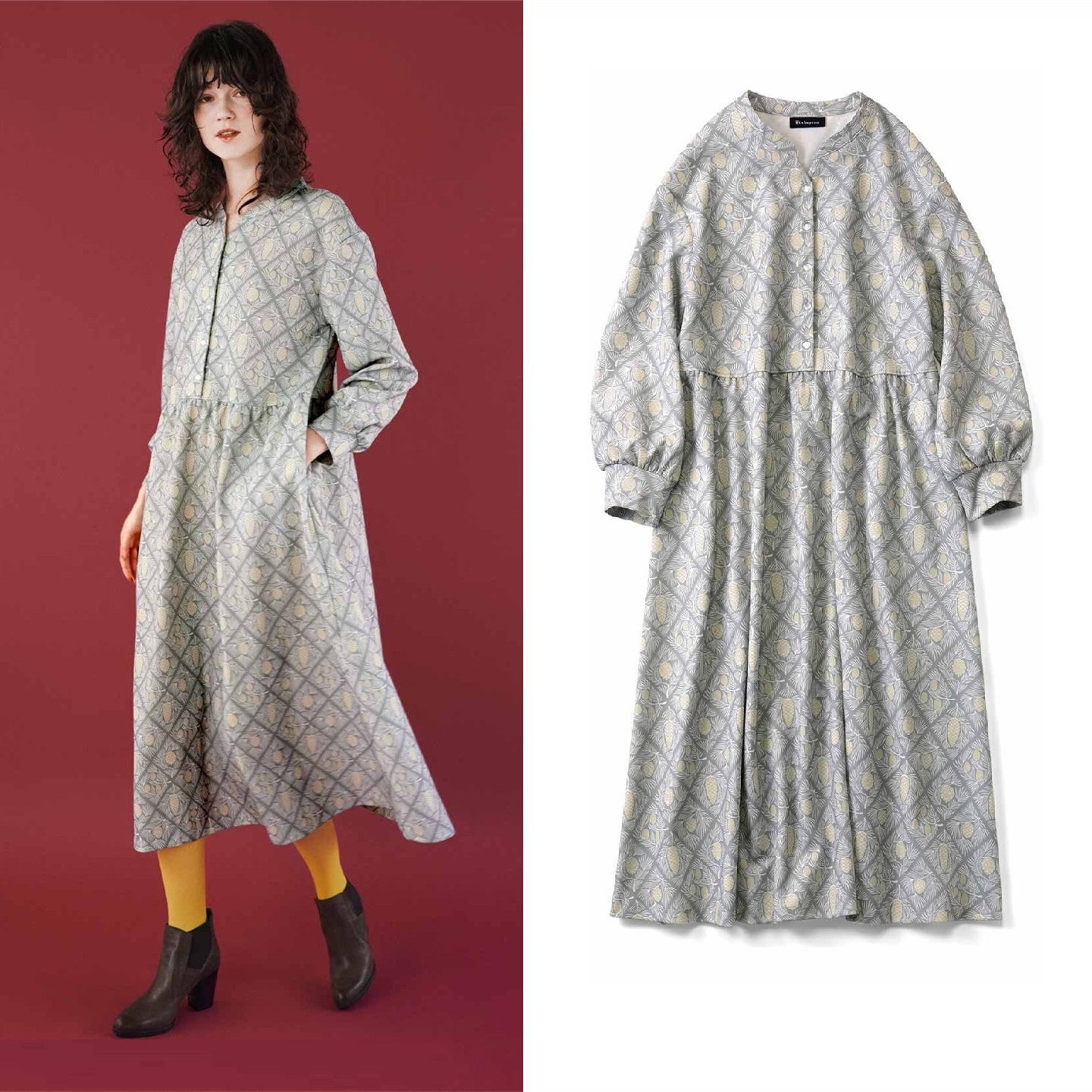 连衣裙秋冬新款长袖森系松果宽松