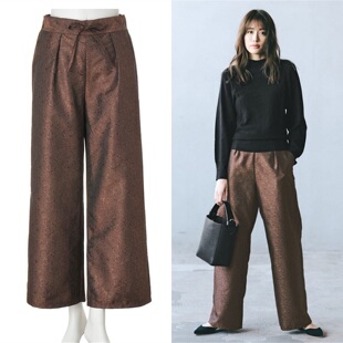 女裤 精致细腻花纹棕色高端奢华后松紧有大码 外贸日单长裤 春秋新款