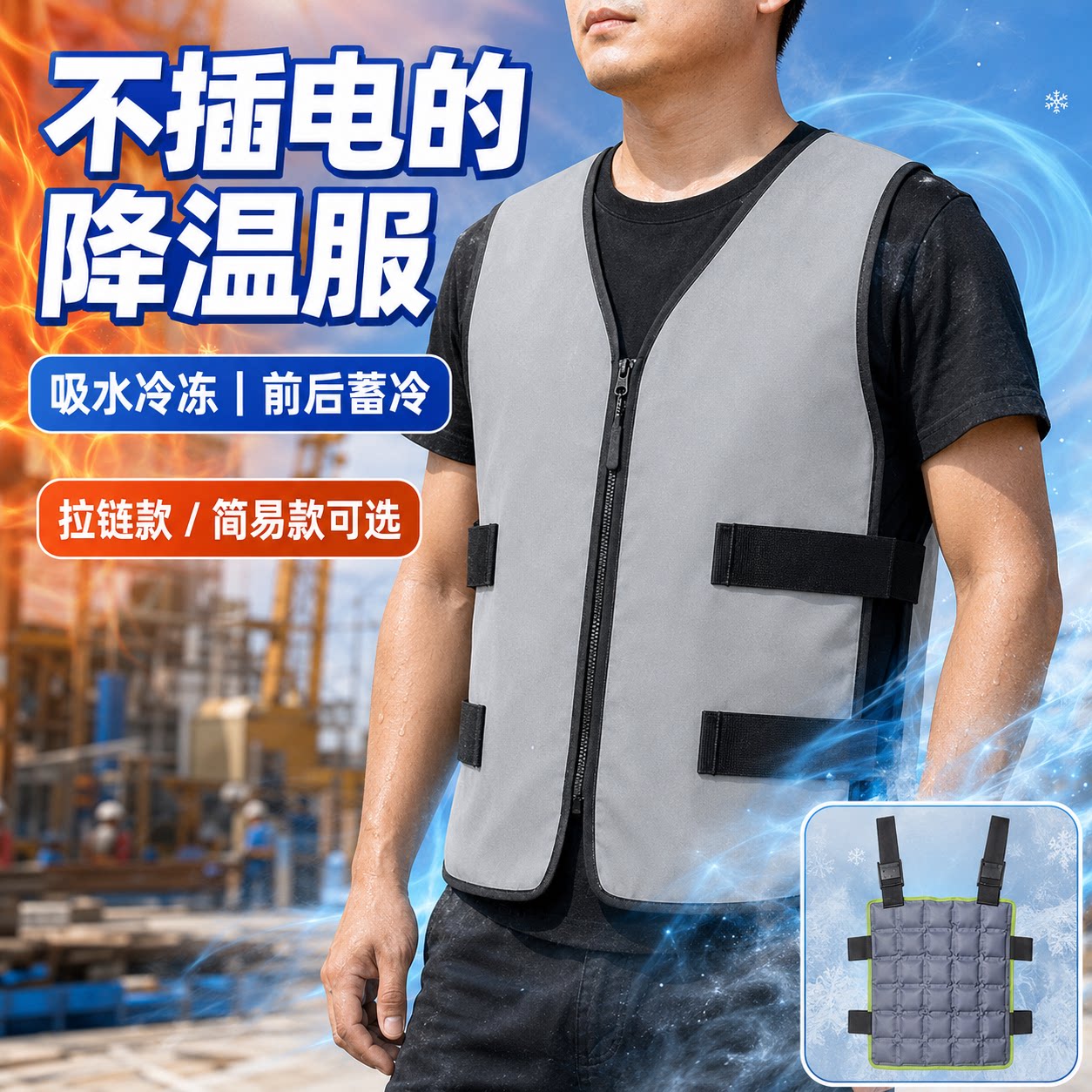 降温马甲夏季户外高温作业工地降温服防暑冰马甲降温背心