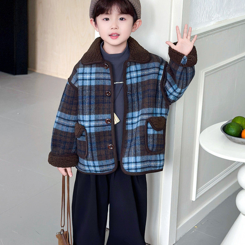 男童格子毛呢英伦保暖外套冬季加厚加绒一体绒2025新款,童装/婴儿装/亲子装,呢大衣,淘宝优惠券,粉丝福利购,淘宝优惠卷