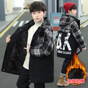 男童加绒加厚外套秋冬款酷帅中大童男孩冬装棉服儿童装冬季派克服