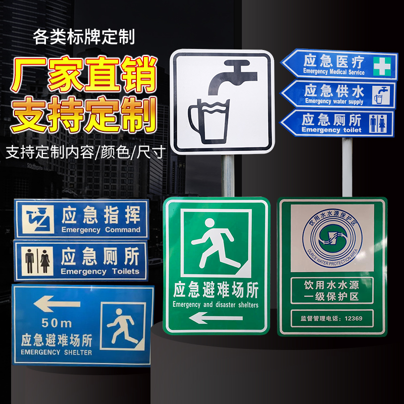 安全提指示图牌标识语标志牌紧急疏散集合点应急避难场所提示警告