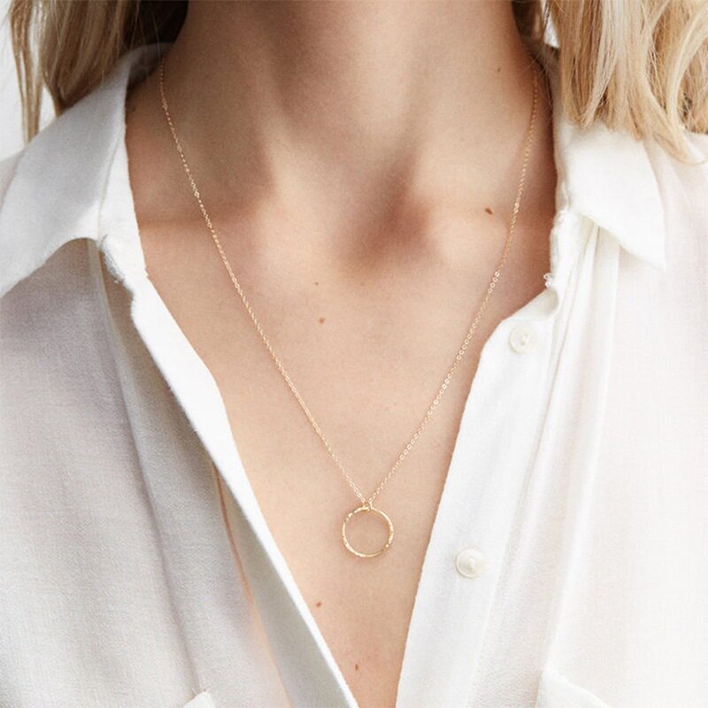 欧美时尚气质锁骨链项链圆形吊坠Stainless steel necklace