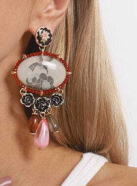 ZA中古轻奢设计高级艺术风格彩色树脂耳环耳饰earings