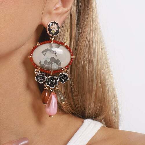 ZA中古轻奢设计高级艺术风格彩色树脂耳环耳饰earings