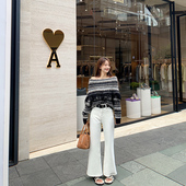 女秋冬加绒薄绒中高腰显瘦休闲长裤 bigyu 梨形身材直筒微喇牛仔裤