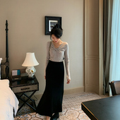 bigyu 复古气质中长款 鱼尾半身裙春秋百搭女高腰显瘦包臀针织裙子