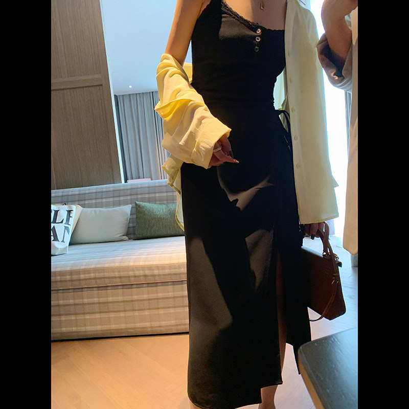 bigyu 拼接开叉御姐裙~一片式绑带裹裙气质通勤中长款西装半身裙图片