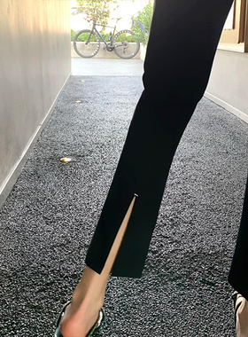 bigyu 显瘦直腿黑色九分裤后开叉直筒裤夏季紧身弹力通勤百搭裤子