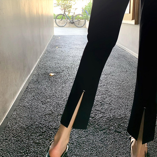 bigyu 显瘦直腿黑色九分裤后开叉直筒裤夏季紧身弹力通勤百搭裤子