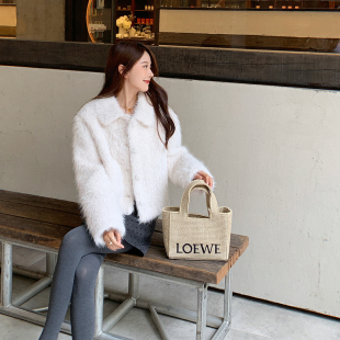 上衣 小个子仿皮草长袖 bigyu 小香风翻领麂皮毛毛外套女秋冬短款