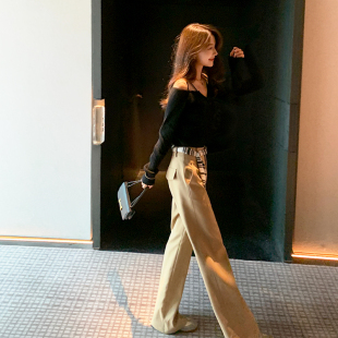 工装 阔腿裤 休闲通勤百搭垂感西装 裤 bigyu 长裤 卡其色高腰显瘦窄版