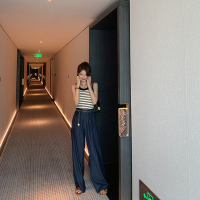 bigyu 显瘦遮肉高腰垂感阔腿裤夏薄款仿牛仔拖地裤宽松直筒休闲裤