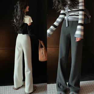 bigyu【12.26上新限时95折】垂感窄版阔腿裤薄绒毛呢直筒休闲长裤