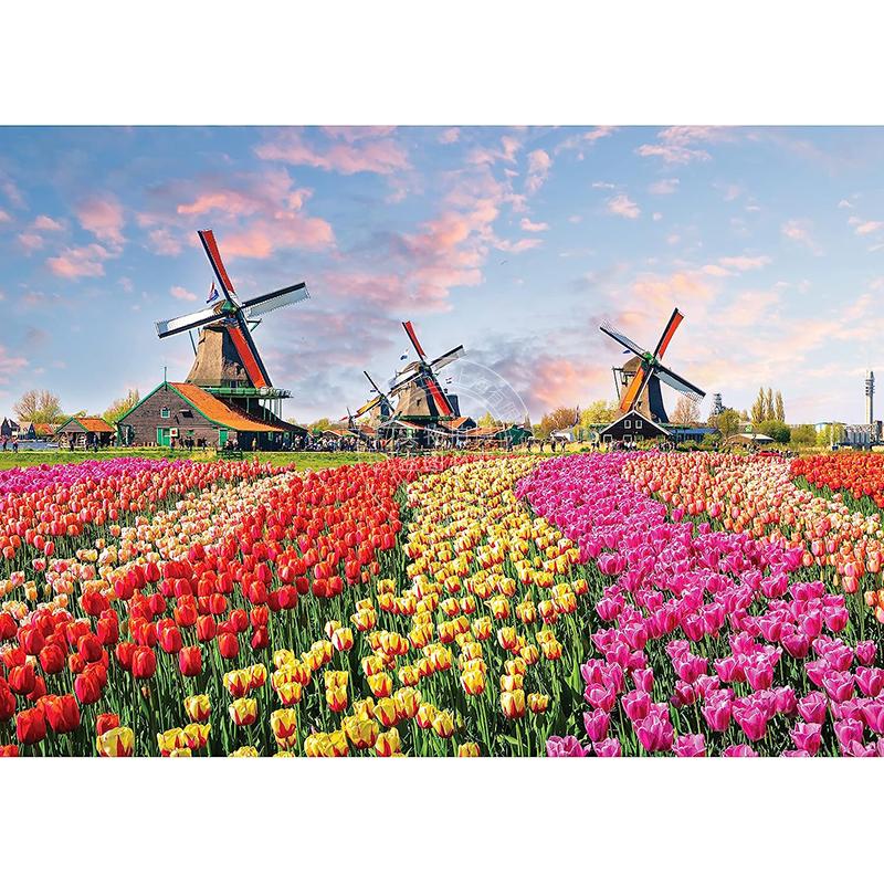 风车与郁金香拼图1000片 文创周边 Peter Pauper Press 英文原版  Windmills and Tulips 1000 Piece Jigsaw Puzzle
