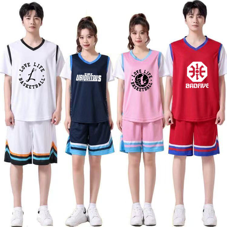 新款大学生篮球服套装男女同款篮球比赛服球衣假两件短袖训练套装