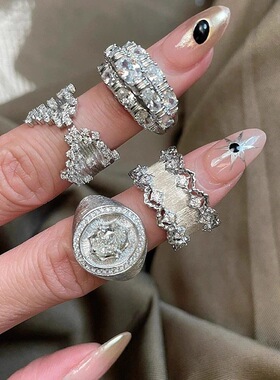 韩版轻奢小众满钻蕾丝合金女戒