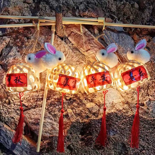 LED灯竹编兔子灯笼摆摊发光玩具