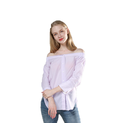 carablue时尚条纹一字领衬衫