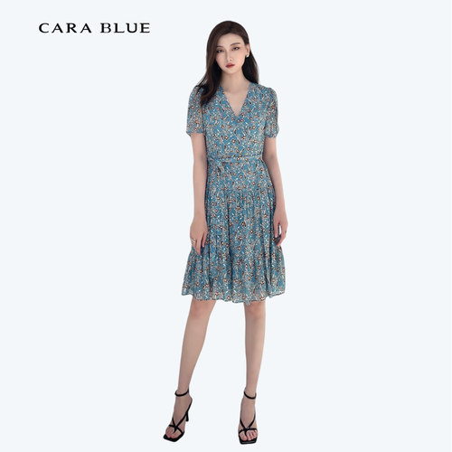 喀啦CARABLUE 气质收腰百搭V领碎花连衣裙 KC231MWO0007