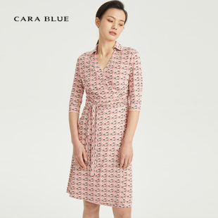 blue 时尚 喀啦连衣裙 女装 气质V领围裹系带KC211MWO0018 正品 cara