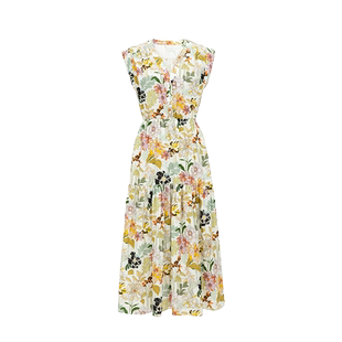 cara blue 喀啦 连衣裙 女装时尚气质印花收腰无袖KB221MWO0209