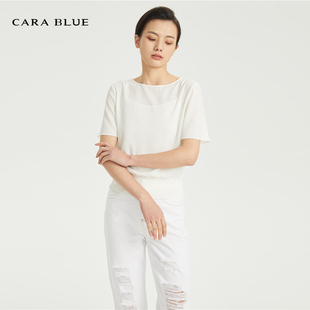 正品 cara 上衣 喀啦 百搭简洁圆领KC211MWB0021 blue