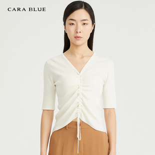cara blue 喀啦 针织衫时尚抽绳修身V领设计KC221MKR0106