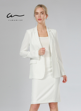 喀啦CARABLUE正品女装时尚潮流职业条纹西服女上衣KC201MWJ0018