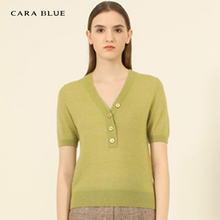 气质修身 cara 针织衫 喀啦 通勤V领KB221MKR0001 blue