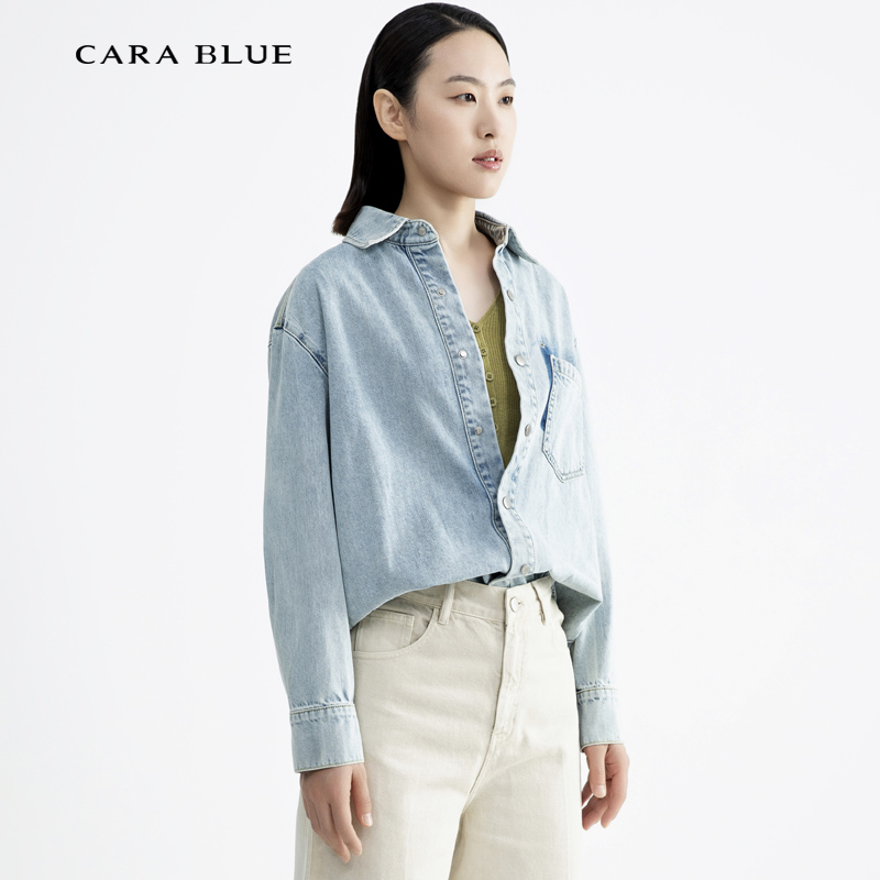 喀啦CARABLUE 气质复古简约牛仔衬衫 KB233MJB0008