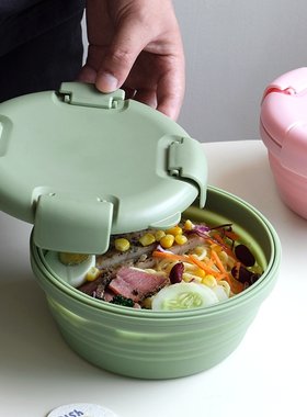 纯色硅胶可折叠饭盒耐高温