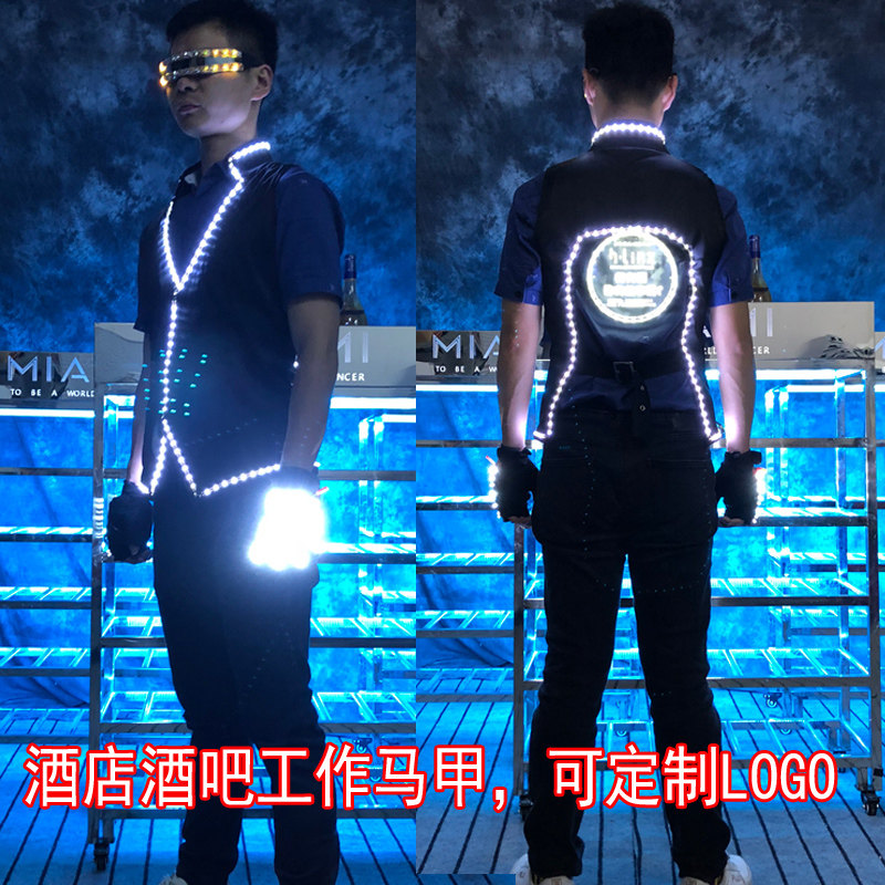 订制LOGO广告马甲LED发光工作服务员制服酒吧酒店KTV少爷马甲男女