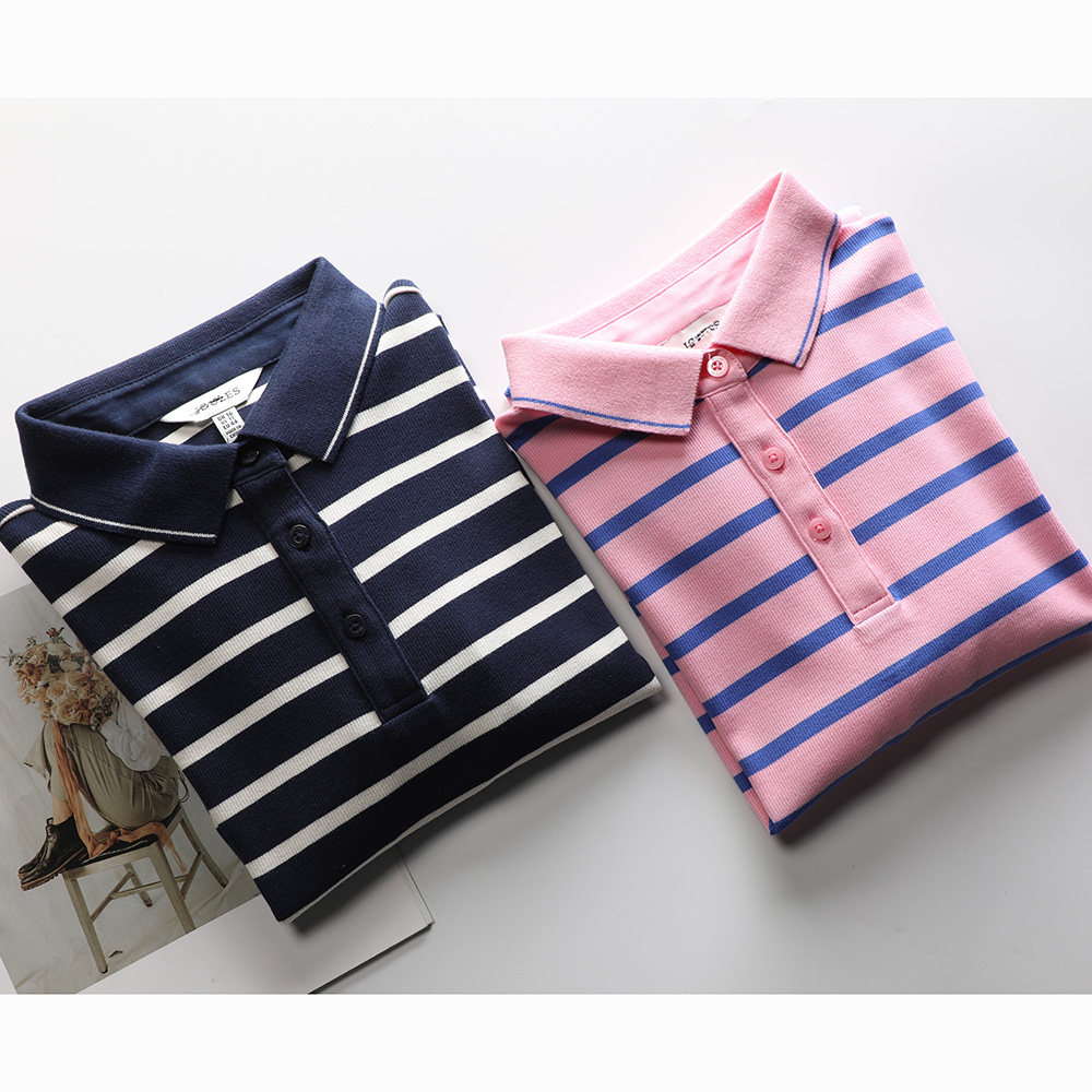 条纹长袖POLO领长袖T恤女修身显瘦弹力polo衫,女装/女士精品,POLO衫,淘宝优惠券,粉丝福利购,淘宝优惠卷