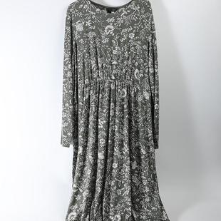 复古碎花法式风船领英国外贸大码针织连衣裙女加长款长袖春秋大个