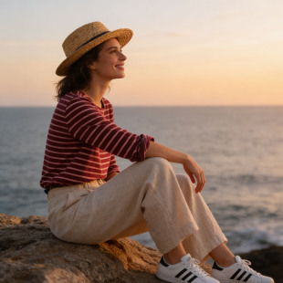 外穿春 纯棉打底衫 欧系260克柔软厚实酒红白条纹船领T恤女长袖 大码