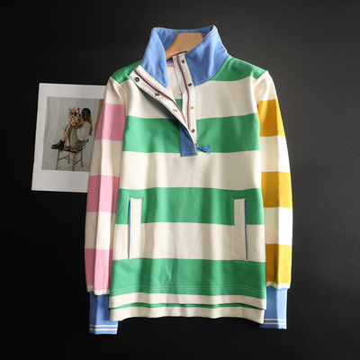 纯棉半门襟立领加绒套头卫衣女