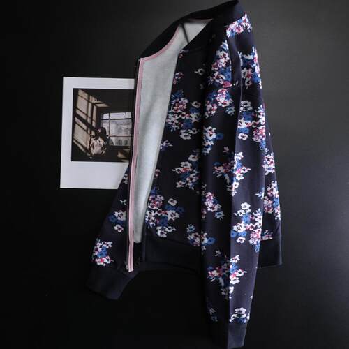 加绒加厚碎花棒球服运动碎花外套
