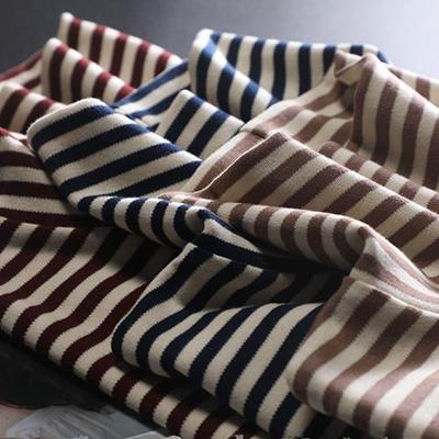 美式复古条纹长袖T袖女宽松风