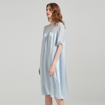 19姆米真丝乔其睡裙大码宽松娃娃裙长款连衣裙孕妇桑蚕丝短袖睡衣