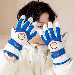 奥特曼儿童滑雪手套男冬季加绒加厚防水保暖宝宝五指骑行防滑可爱