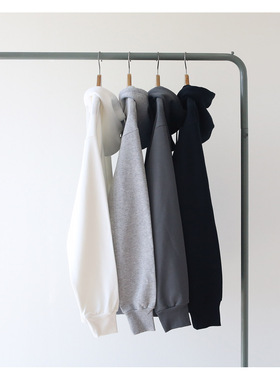 春秋季经典纯色黑色白色麻灰色高级灰纯棉连帽卫衣男女bf风宽松潮