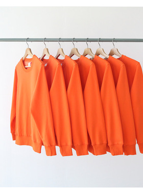 秋冬季节橘色橙色桔色加绒加厚银狐绒圆领卫衣男 女 bf风宽松潮流