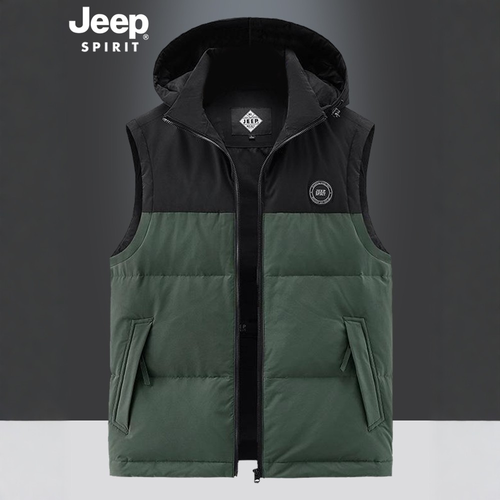 吉普jeep羽绒马甲男冬季有帽子坎肩马夹轻薄保暖休闲运动背心外套