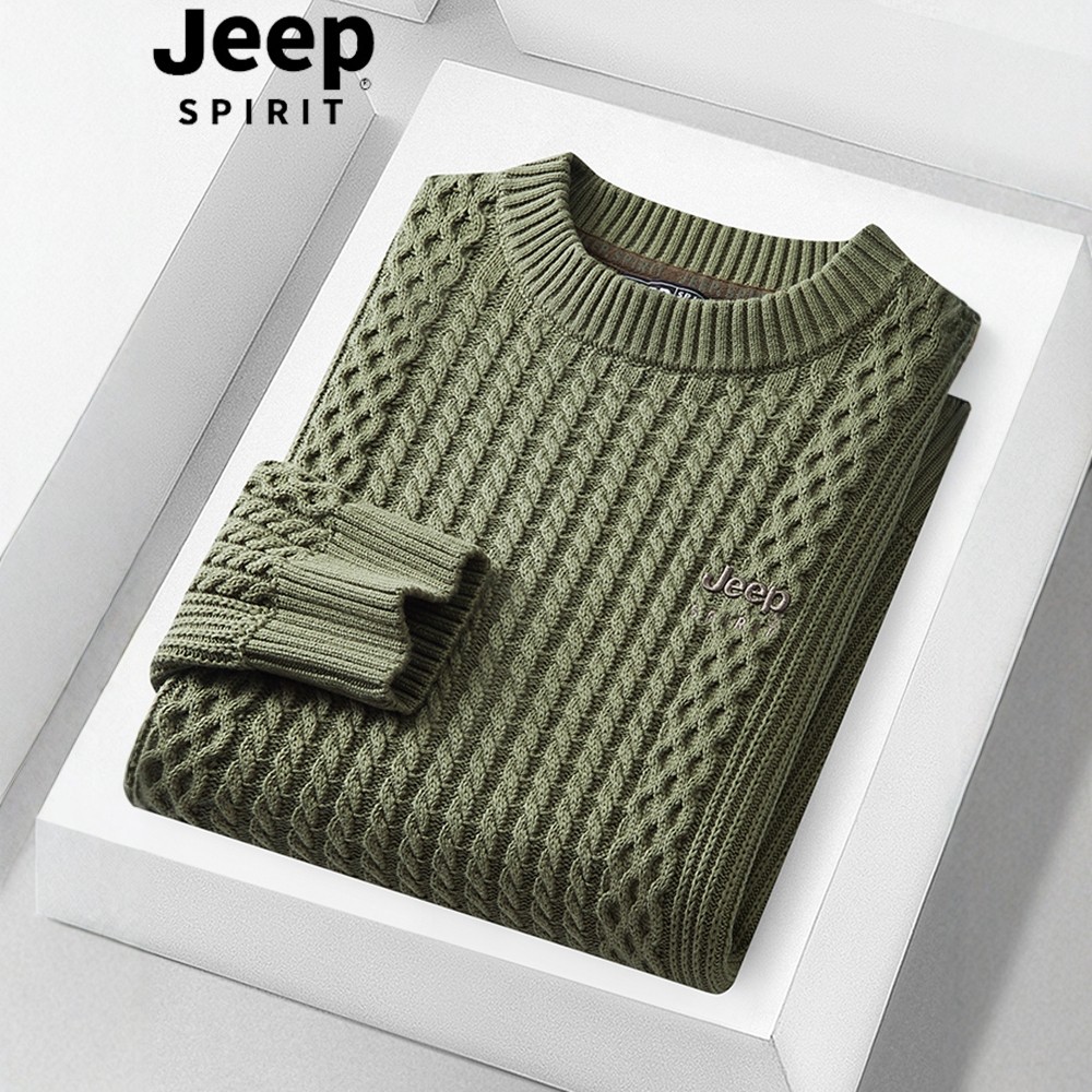 吉普毛衣男秋冬款圆领麻花针织衫套头加厚男士内搭纯棉毛衣男