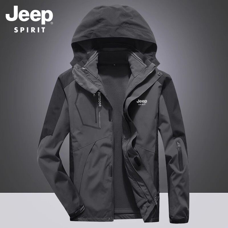 吉普官方户外冲锋外套男士三合一2025新款秋冬季爸爸夹克衣服男装