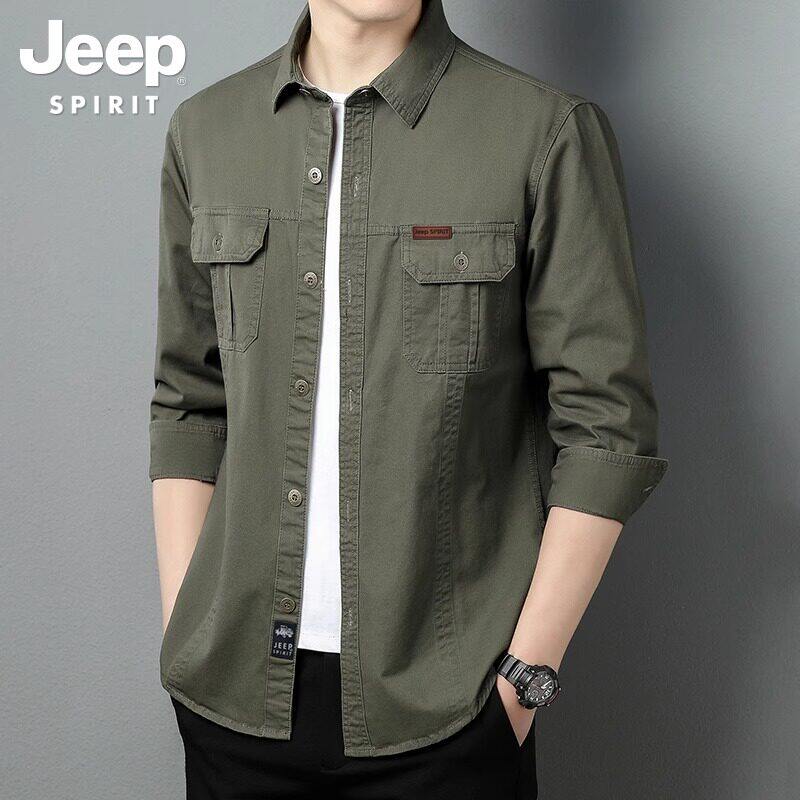 JEEPSPIRIT军绿工装长袖衬衫