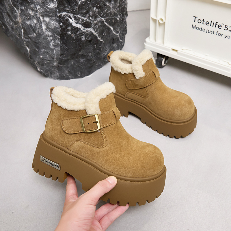 厚底增高雪地靴女加绒加厚勃肯鞋2025新款冬季爆款乐福鞋雪地棉鞋