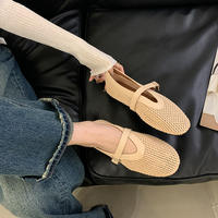 Sheepskin version genuine leather perforated mesh sandals for women in summer, one-shoulder buckle, round toe, flat, shallow toe, Mary Jane single shoe trend thumbnail 3